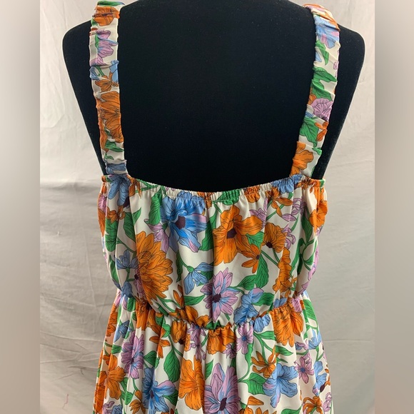 Boho Floral Print Tie Front Ruffle Hem Cami Dress - Picture 11 of 11